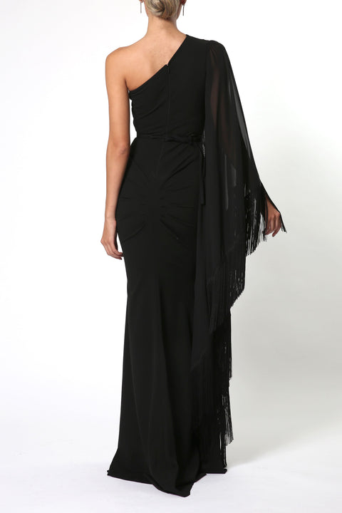 Maxi Scuba Dress with One Sleeve in Black