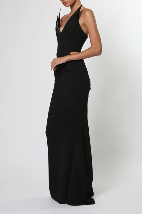 Maxi Set Dress with Pointed Corset in Black