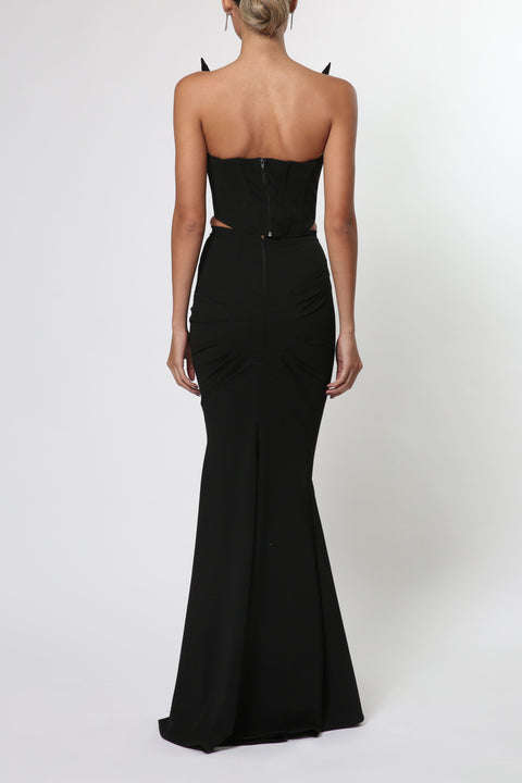 Maxi Set Dress with Pointed Corset in Black