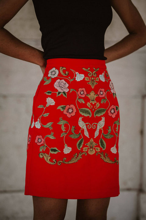 Madeline Embroidered A-Line Skirt