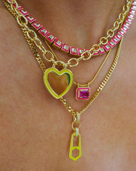 Pyramid Stud Tennis Necklace Hot Pink Gold