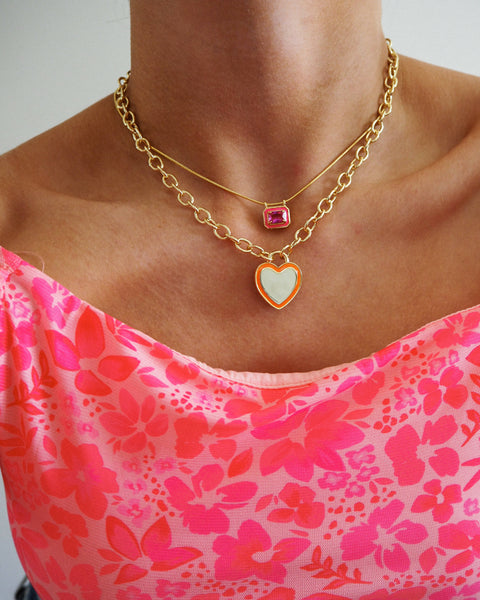 Bezel Pendant Necklace Hot Pink Gold