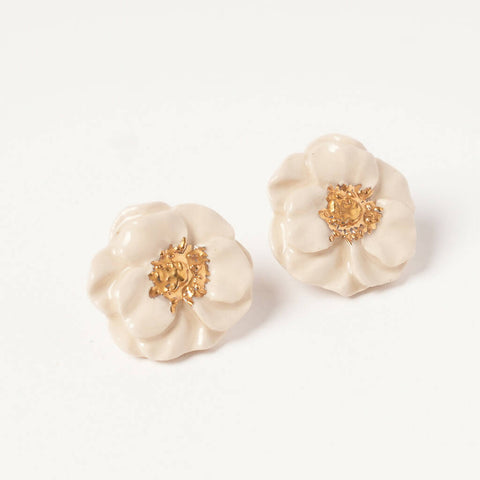 Porcelain Gold Plated Oversize Flower Earrings