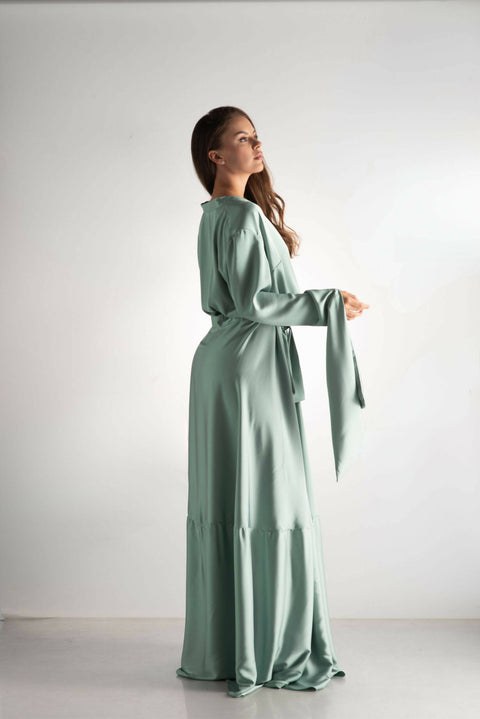 Rosché Majestic Noir Sleeves Abaya Mint