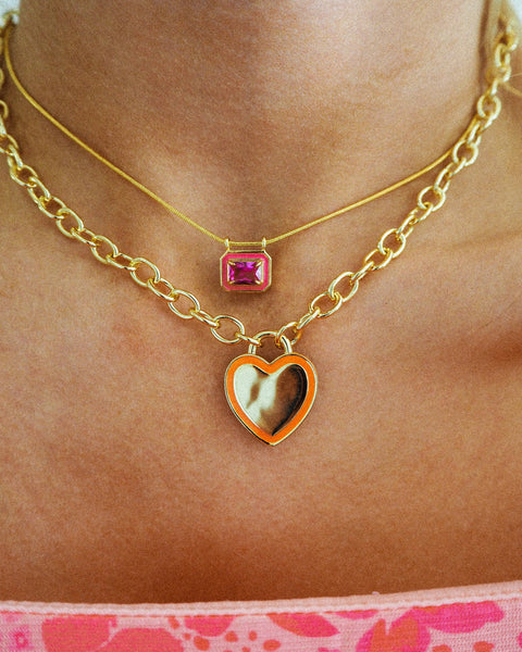 Bezel Pendant Necklace Hot Pink Gold