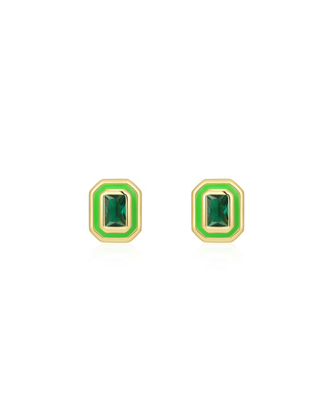 Bezel Studs Bright Green Gold