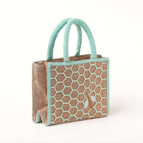 Sea Green Honeycomb bee design small tote bag