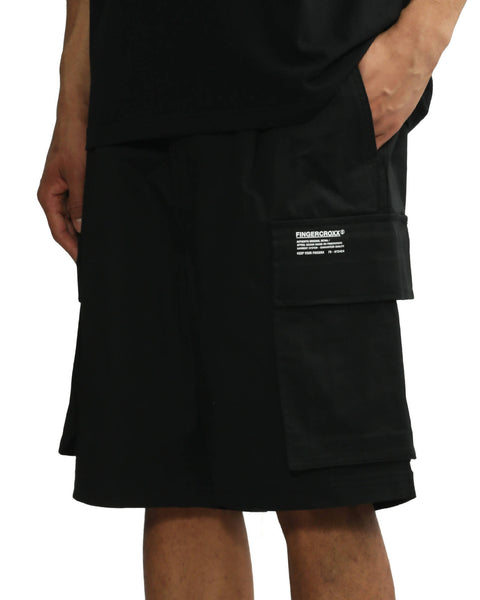 Logo Patch Black Cargo Shorts in Cotton