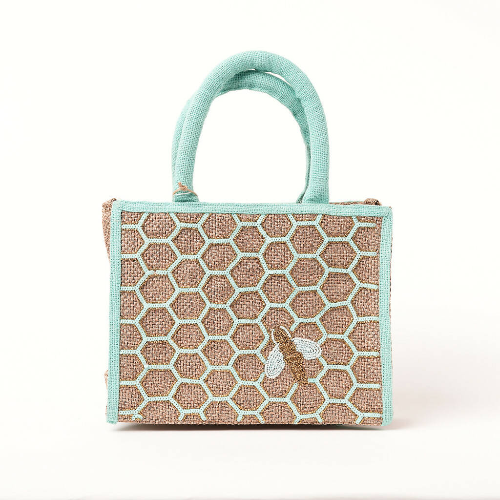 Sea Green Honeycomb bee design small tote bag