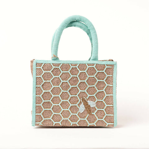 Sea Green Honeycomb bee design small tote bag