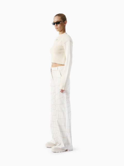 White Diagonal Printed Pants