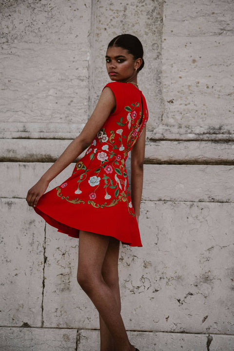 Madeline Embroidered Red Mini Dress