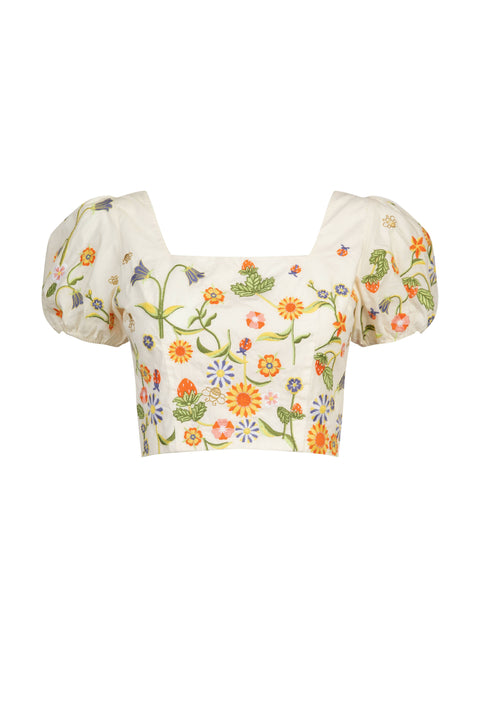 Eliza Embroidered Organic Cotton Crop Top