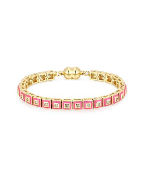 Pyramid Stud Tennis Bracelet Hot Pink Gold