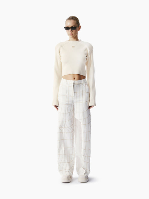 White Diagonal Printed Pants