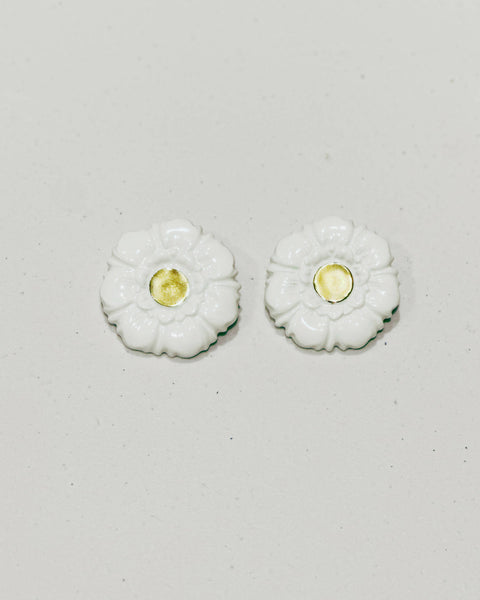 Porcelain Gold Plated Oversize Flower Earrings