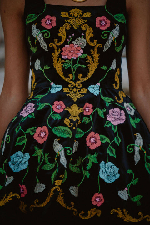 Madeline Embroidered Velvet Dress