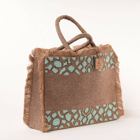 Sea green Snake pattern Big tote bag