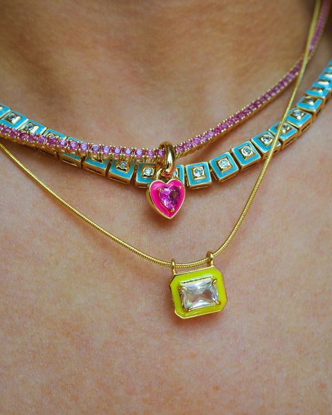 Mini Ballier Necklace with Heart Charm Hot Pink Gold