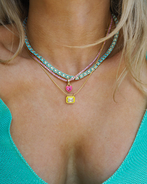 Mini Ballier Necklace with Heart Charm Hot Pink Gold