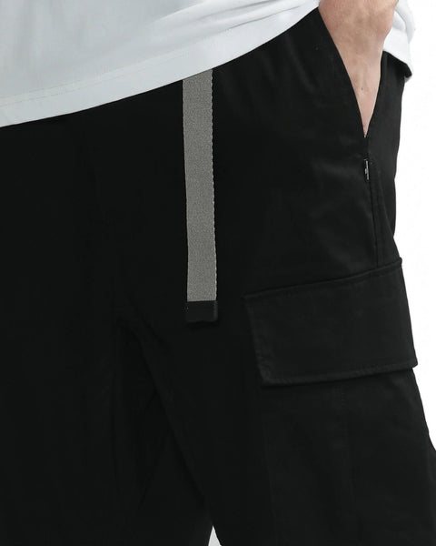 Logo Patch Black Cargo Pants in Cotton