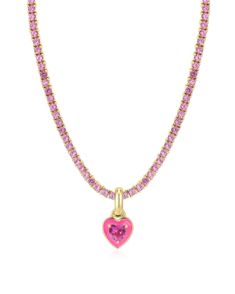 Mini Ballier Necklace with Heart Charm Hot Pink Gold