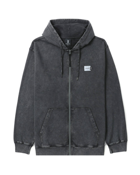 Washed Grey Zipped Hoodie in Cotton French Terry