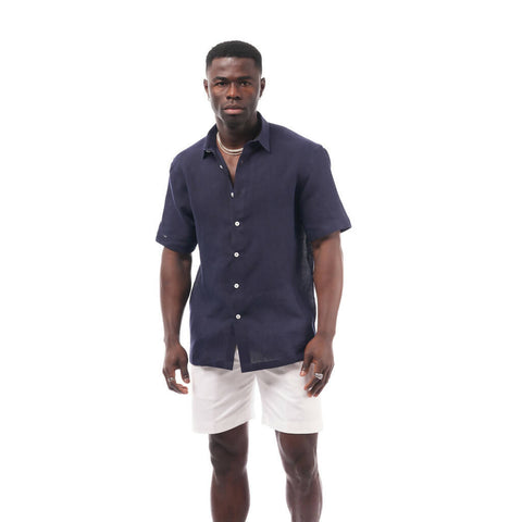 SS Navy Raw Linen Shirt