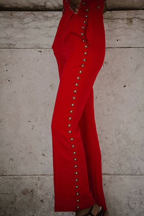 Madeline Embellished Red Jumpsuit