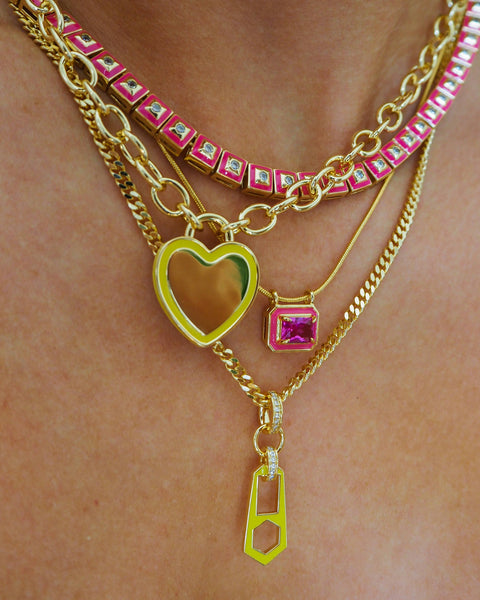 Bezel Pendant Necklace Hot Pink Gold