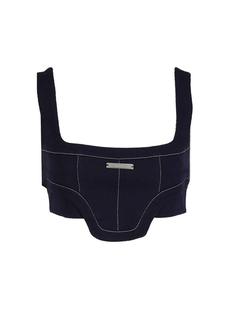 Navy Blue Cotton Crop Top