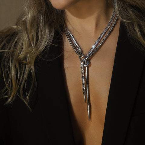 Crystal Spike Tie Necklace