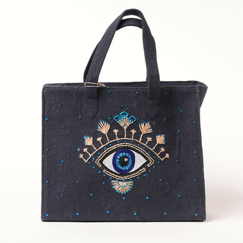 Midnight blue evil eye large tote