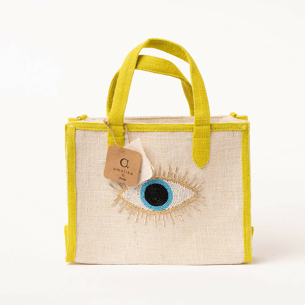 Evil eye mint white small tote bag