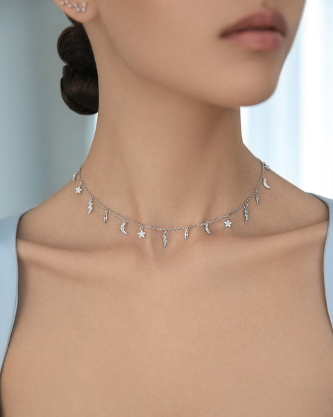 Necklace Glare of lightning with cubic zirconia