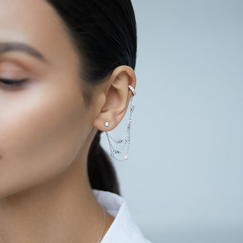 Earring-cuff and stud with stones (set)