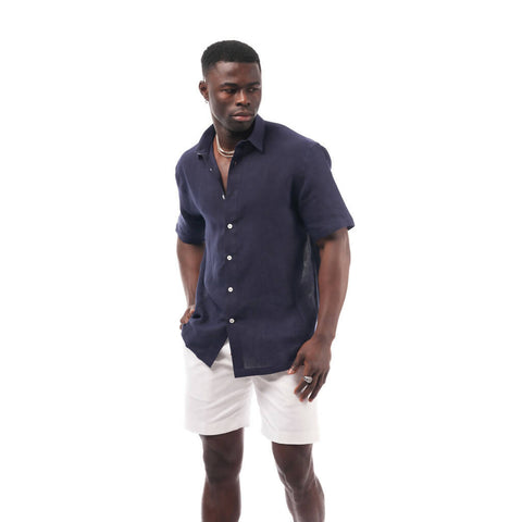 SS Navy Raw Linen Shirt