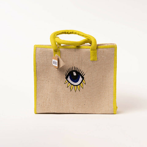 Mint White Evil eye large tote bag