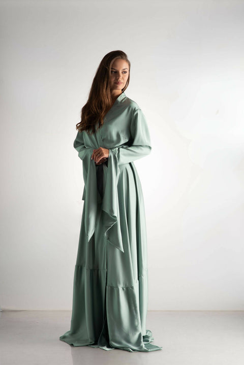 Rosché Majestic Noir Sleeves Abaya Mint