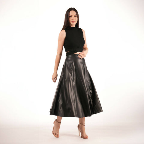 MY PEANUT Faux Leather Full Skirt