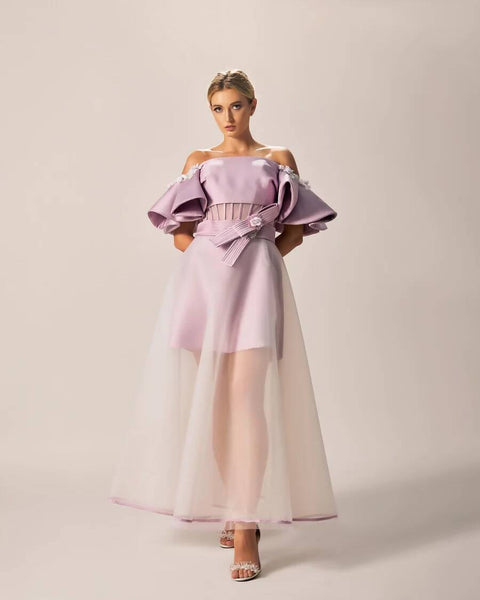 Mauve Moonlight Off-Shoulder Dress