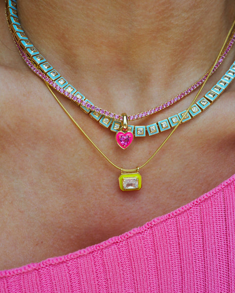 Mini Ballier Necklace with Heart Charm Hot Pink Gold