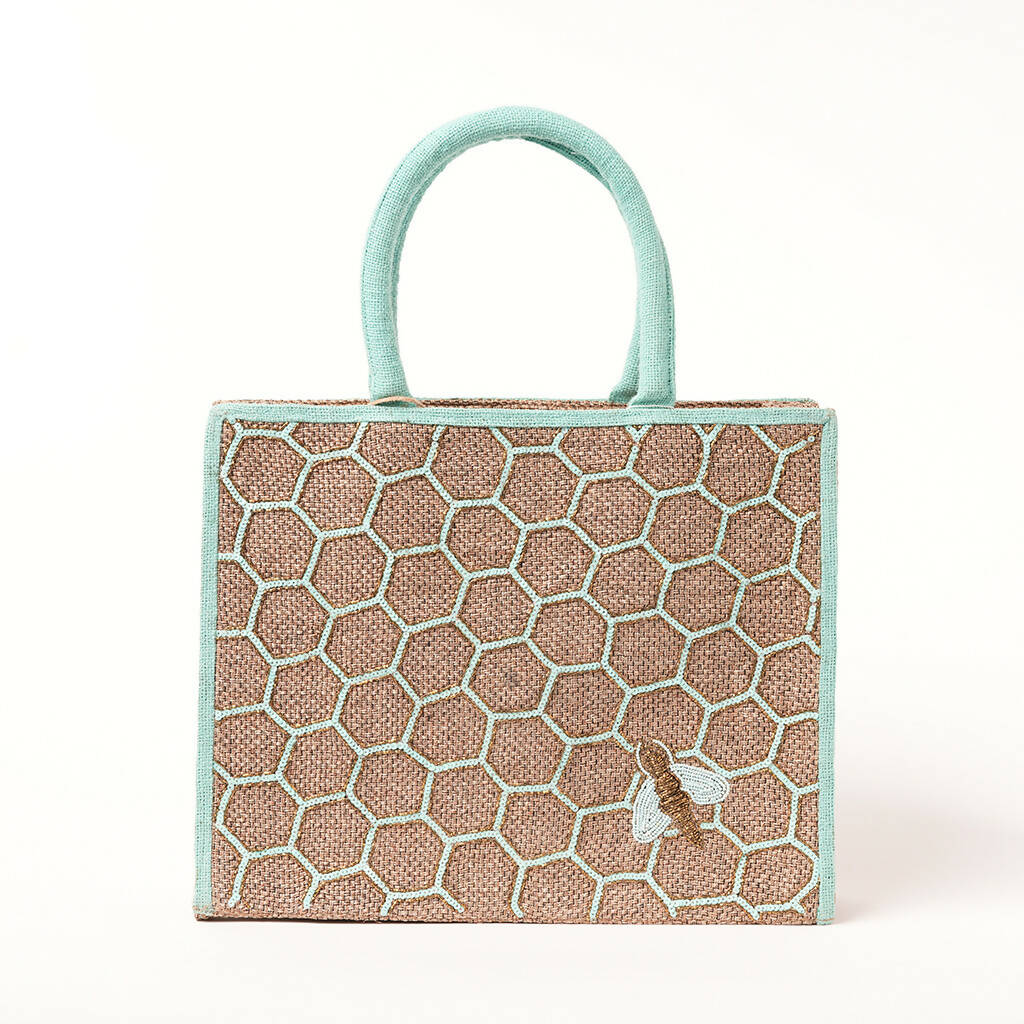 Sea green Honeycomb bee design Big tote bag