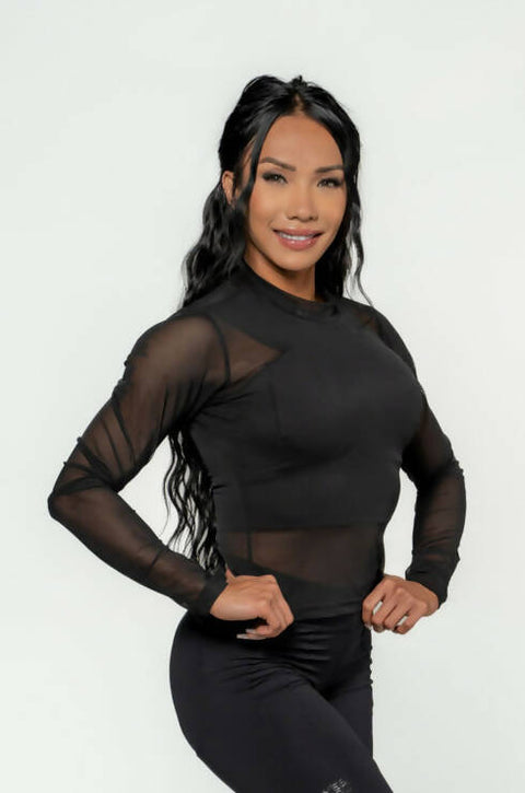 Nebbia Women’s Mesh Long Sleeve Top Intense Sheer Gold