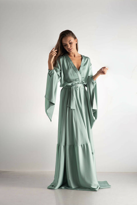 Rosché Majestic Noir Sleeves Abaya Mint