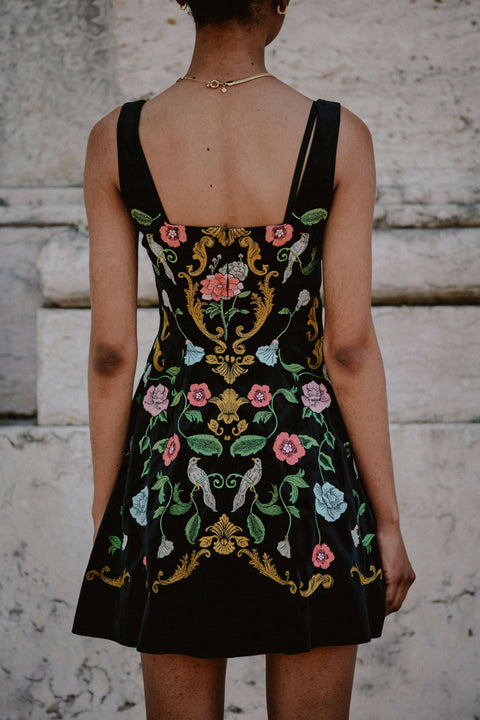 Madeline Embroidered Velvet Dress
