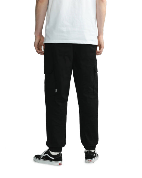 Logo Patch Black Cargo Pants in Cotton