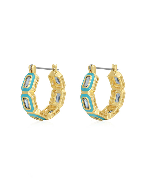 Bezel Emerald Ballier Hoops Turquoise Gold