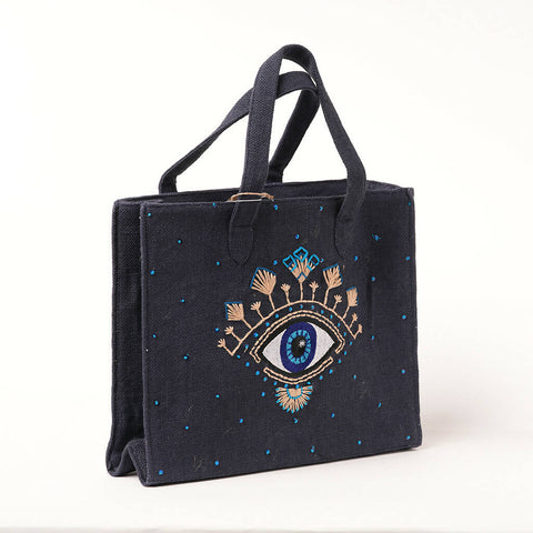 Midnight blue evil eye large tote