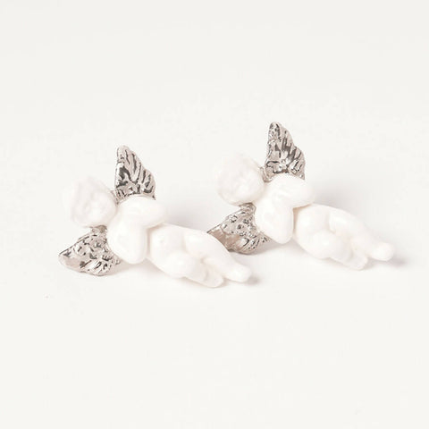 Porcelain Silver Plated Angel Earrings